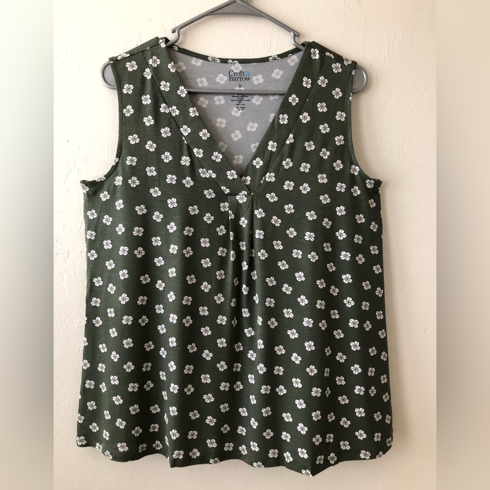 Womens CROFT & BARROW Semi Loose Sleeveless Top Size 3X Stretch Green White New